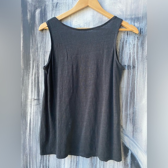NWOT EILEEN FISHER 100% Linen Cascading Sequined Scooped Neck Tank Charcoal XS-S - Picture 4 of 8